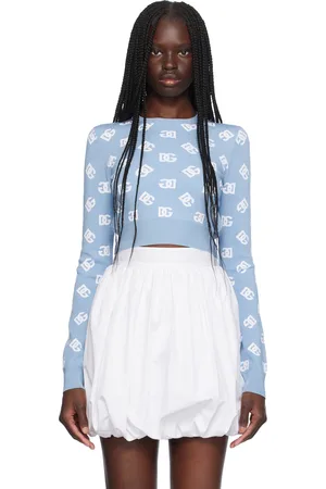 Dolce & Gabbana Blue Cropped Jacquard Logo Sweater