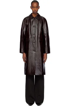 Totême Brown Croco Embossed Leather Coat
