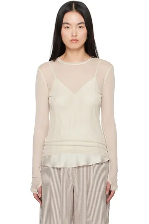 Silk Laundry Beige Mesh Long Sleeve T-shirt