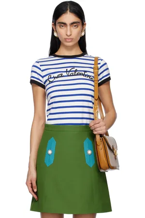 VALENTINO White & Blue Striped Jersey Cotton T-shirt