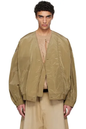 Hed Mayner Beige Crinkled Taffeta Bomber Jacket
