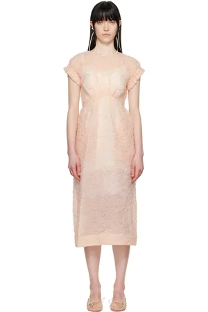 Simone Rocha Pink Elasticated Gathered Sleeve Tulip Midi Dress