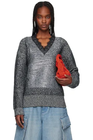J.W.Anderson Black V-Neck Lace Trim Sweater