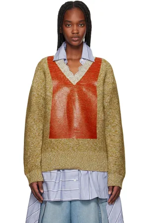 J.W.Anderson Tan & Orange V-Neck Lace Trim Sweater