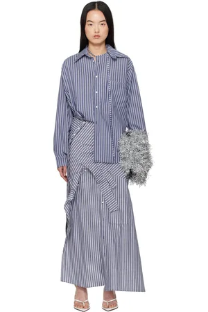 OTTOLINGER Blue & White Deconstructed Shirting Midi Dress
