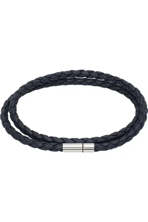 HUGO BOSS Navy Double Braided-Leather Cuff Bracelet