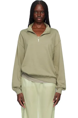 Auralee Khaki Super High Gauge Half Zip P/O Sweatshirt