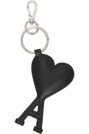 Ami Silver & Black Leather Ami de Coeur Keychain