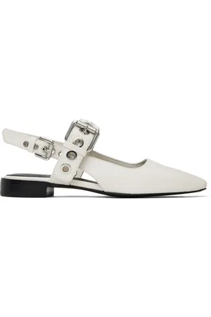 RAG&BONE White Moto Astra Leather Slingback Slippers