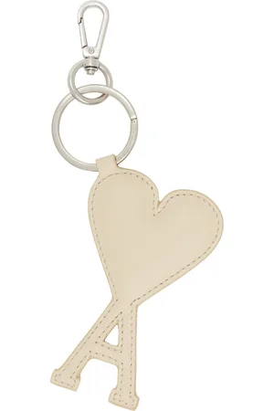 Ami Silver & Beige Leather Ami de Coeur Keychain