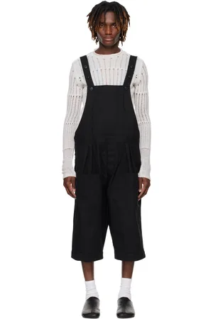 JAN JAN VAN ESSCHE Black O-Project Paraffin Coated Cloth Cropped Overalls