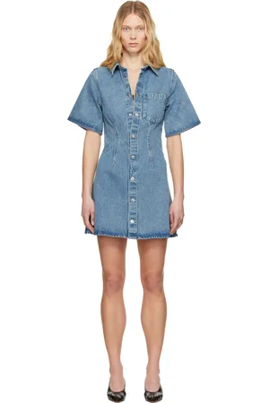 Ami Blue Cotton Short Sleeve Shirt Denim Minidress