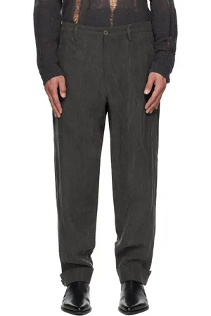 YOHJI YAMAMOTO Gray 60 Flax Ink Tab Detail Slim Trousers