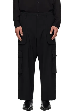 YOHJI YAMAMOTO Black Wool Gabardine Pocket Detail Cargo Pants