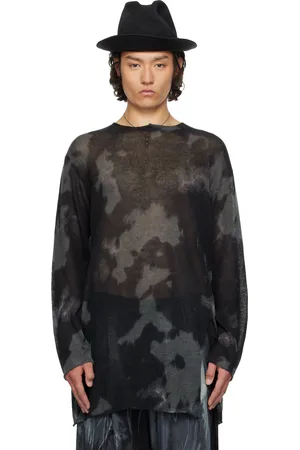 YOHJI YAMAMOTO Black 7G Dyed Jersey Front Slit Long Sleeve Sweater
