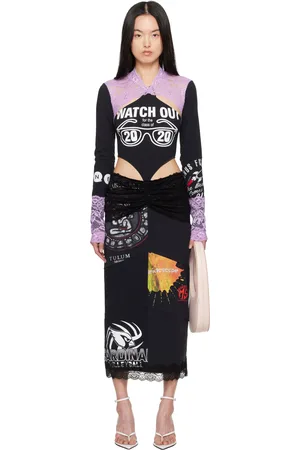 Marine Serre Black & Purple Regenerated T-Shirts & Lace Midi Dress