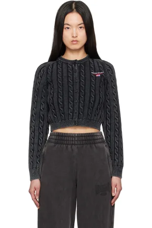 Alexander Wang Black Cable-Knit Cropped Cardigan