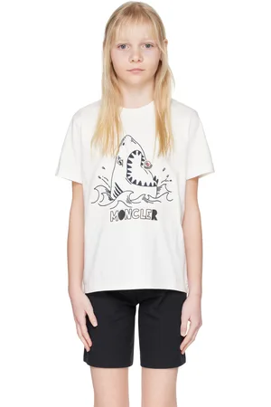 Moncler Big Kids White Embroidered Shark Motif T-shirt