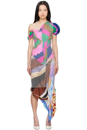 Marine Serre Multicolor Regenerated Silk Scarves Fitted Maxi Dress