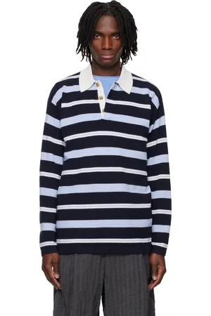 Guest In Residence Navy & Off-White Striped Rugby Polo