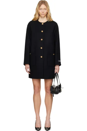 VERSACE Black Collarless Felted-Wool Long Coat