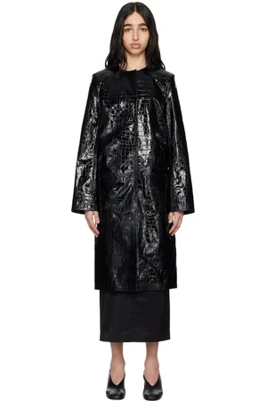 Totême Black Croco-Embossed Leather Coat