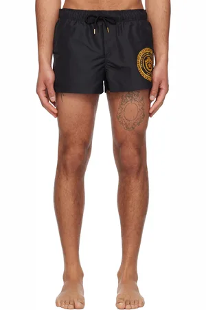VERSACE Black Chain Crest Print Swim Shorts