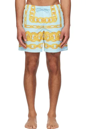 VERSACE Blue & Yellow Medusa Chains Swim Shorts