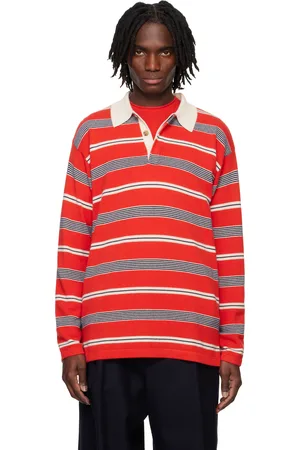 Guest In Residence Red & Off-White Striped Rugby Polo