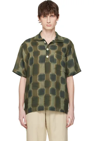 Oas Brown & Green Totemic Girona Linen Polo