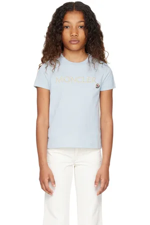 Moncler Big Kids Blue Embroidered Logo Cotton T-shirt