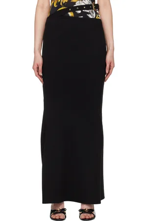 VERSACE Black Baroque Buckle Ribbed Maxi Skirt
