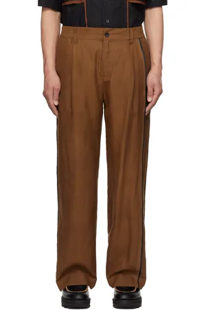 Feng Chen Wang Brown Gambiered Silk Trousers