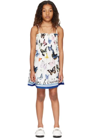 Dolce & Gabbana Kids White Butterfly Print Poplin Dress