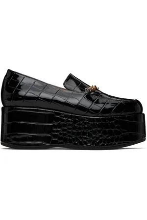 Ganni Black Patent Croco Butterfly Chain Platform Loafers