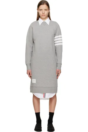 Thom Browne Grey 4-Bar Midi Dress
