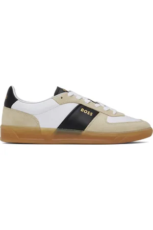 HUGO BOSS Beige & White Leather-Suede Sneakers
