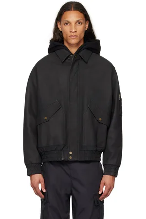 HUGO BOSS Black Pointed Collar Leather Bomber Jacket