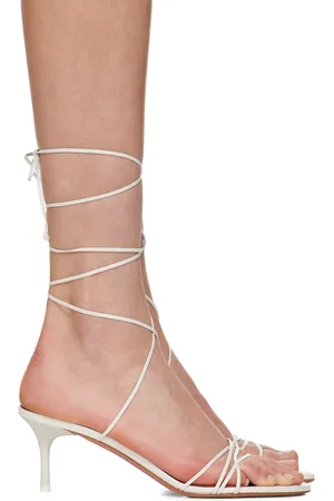 Amina Muaddi White Lori Lace Up 60 Heeled Sandals