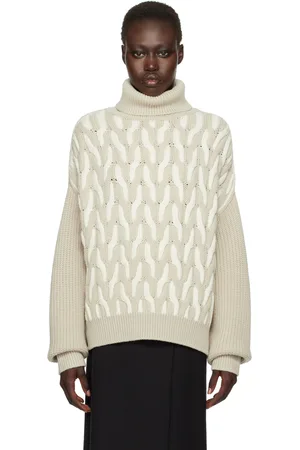 HUGO BOSS Beige & Off-White Two-Tone Cable Turtleneck