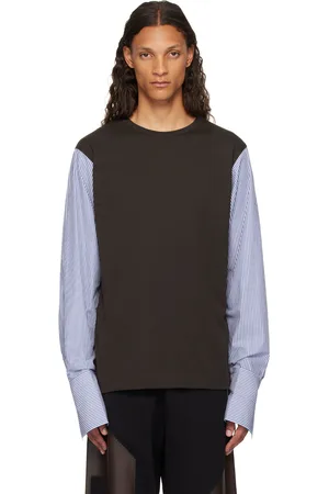 DRIES VAN NOTEN Brown & Blue Paneled Long Sleeve T-Shirt