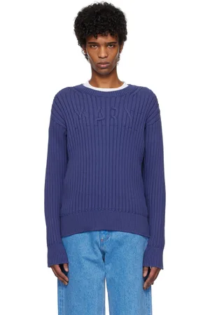 Marni Blue Cable Logo Crewneck Sweater