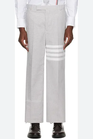Thom Browne White & Gray 4-Bar Trousers