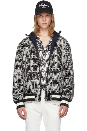Balmain Black & Off-White Monogram Reversible Bomber Jacket