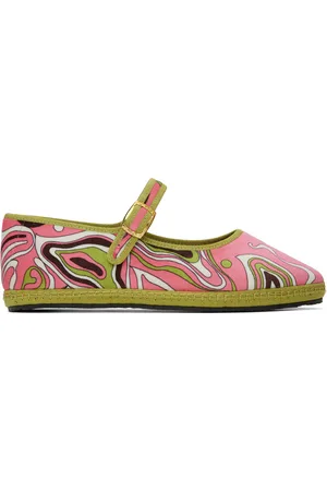 Puccini Pink & Green Velvet Ballerina Flats