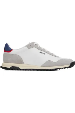 HUGO BOSS White & Gray Textured-Fabric Lace-Up Sneakers