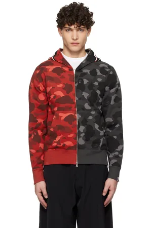 BAPE Red & Black Color Camo Separate Shark Full Zip Hoodie