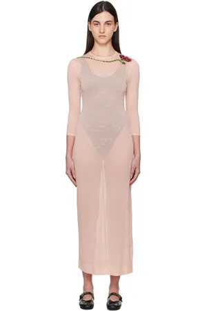 Simone Rocha Pink Fitted Ballet Mesh Column Maxi Dress