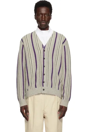 Beams Gray Stripe 12G Cardigan