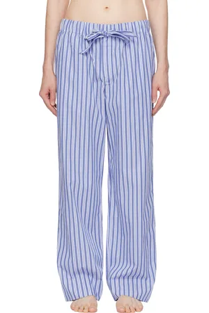 Tekla White & Blue Poplin Pyjama Pants